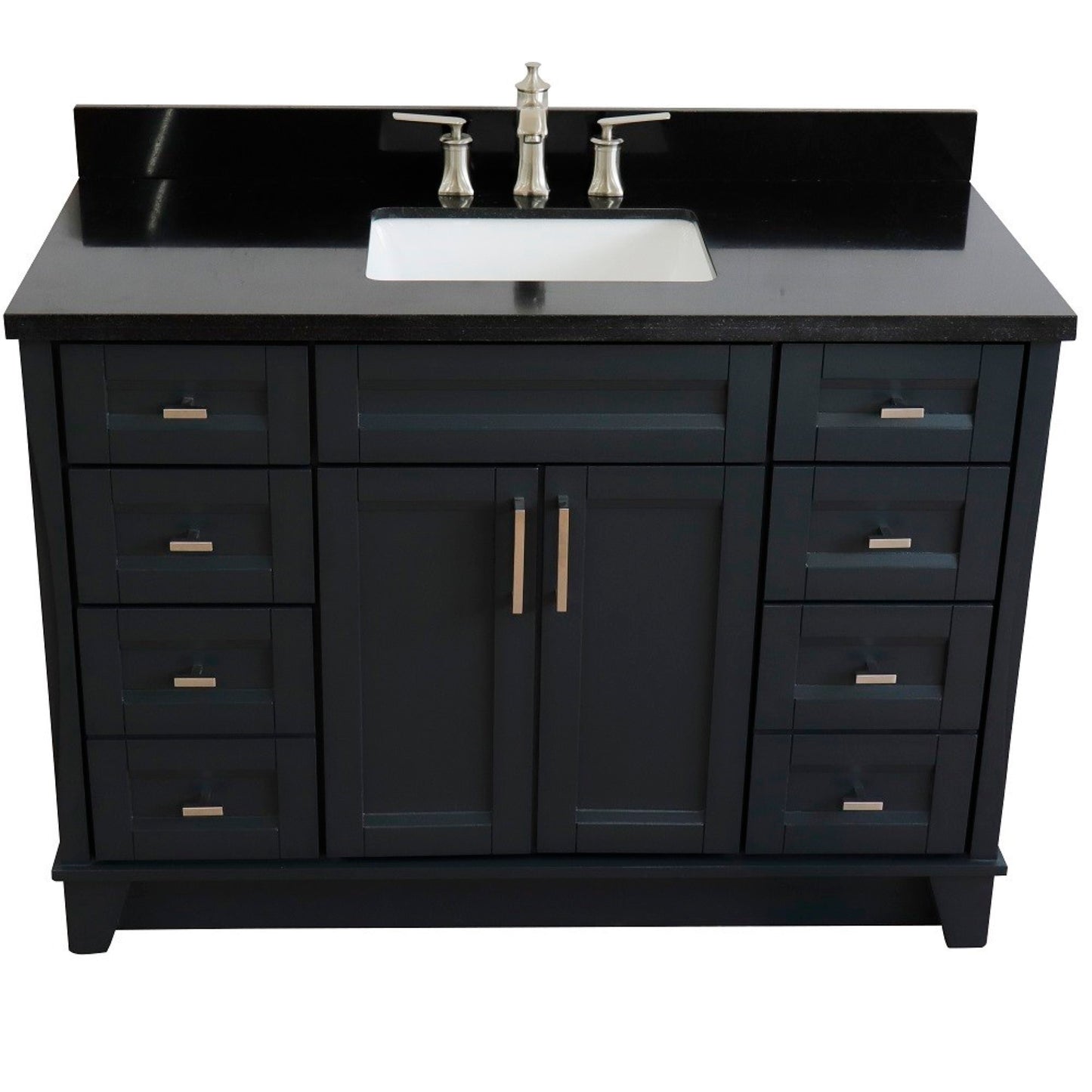 49" Single sink vanity in Dark Gray finish with Black galaxy granite and rectangle sink
