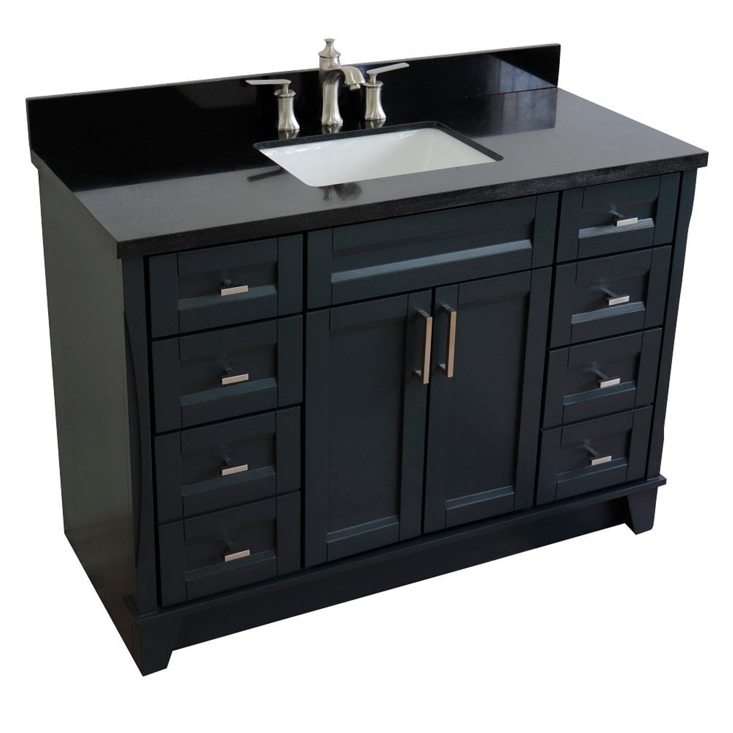 49" Single sink vanity in Dark Gray finish with Black galaxy granite and rectangle sink