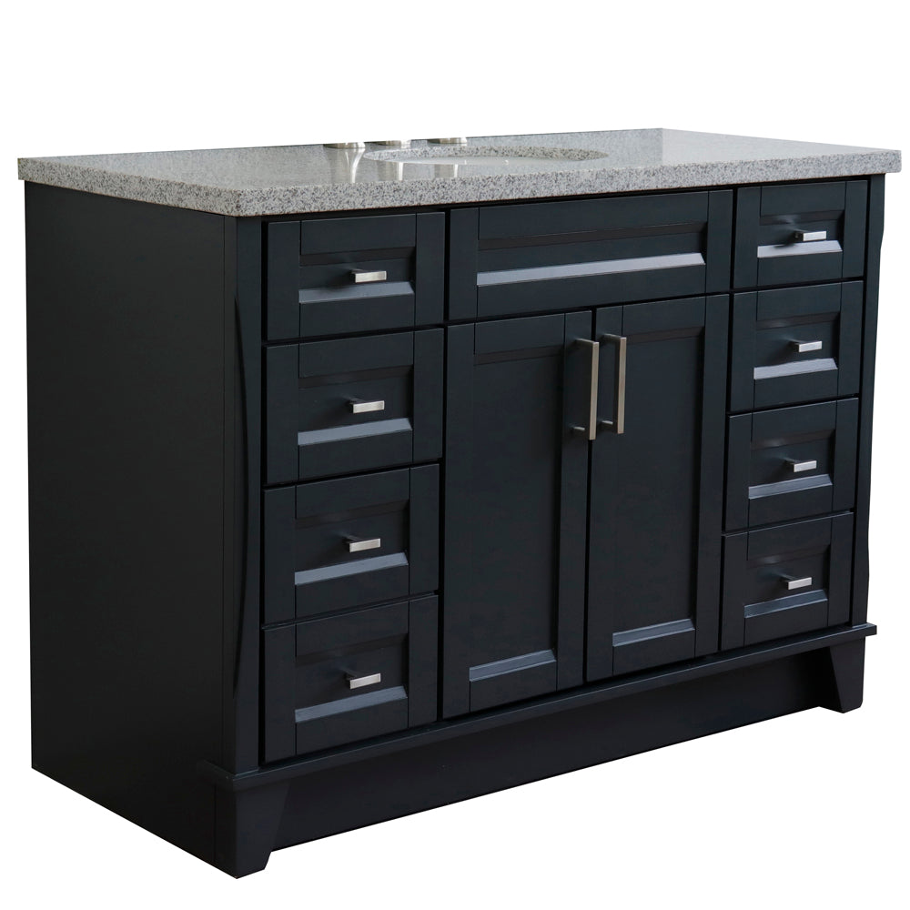 49" Single sink vanity in Dark Gray finish with Gray granite and oval sink