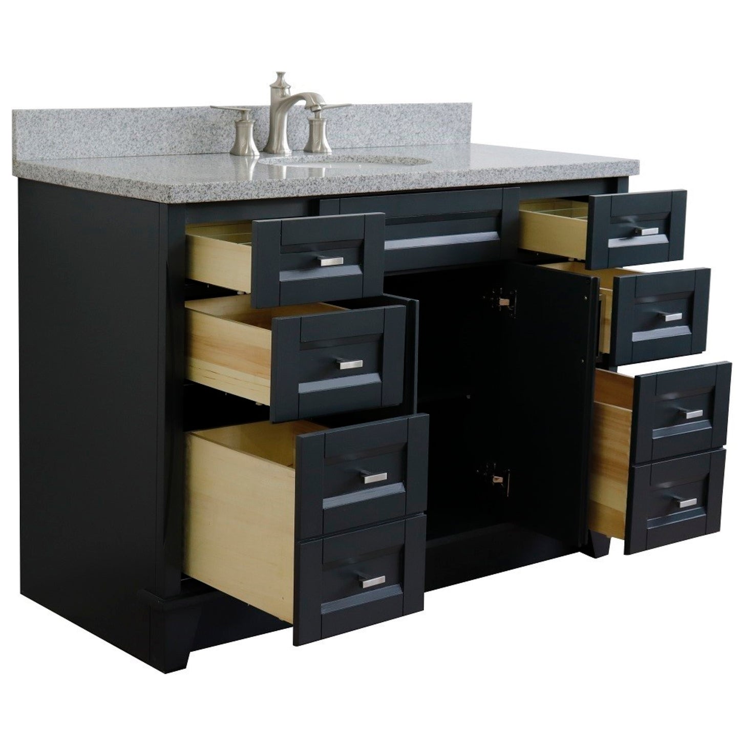 49" Single sink vanity in Dark Gray finish with Gray granite and oval sink