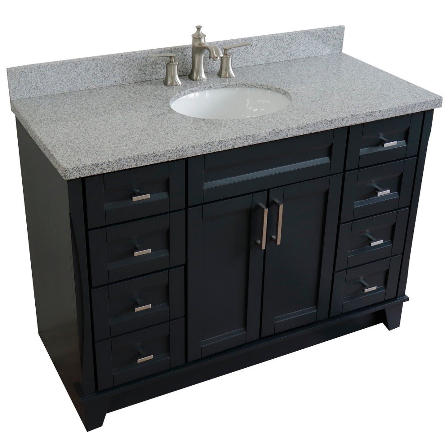 49" Single sink vanity in Dark Gray finish with Gray granite and oval sink