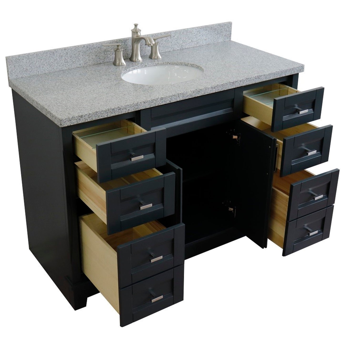 49" Single sink vanity in Dark Gray finish with Gray granite and oval sink
