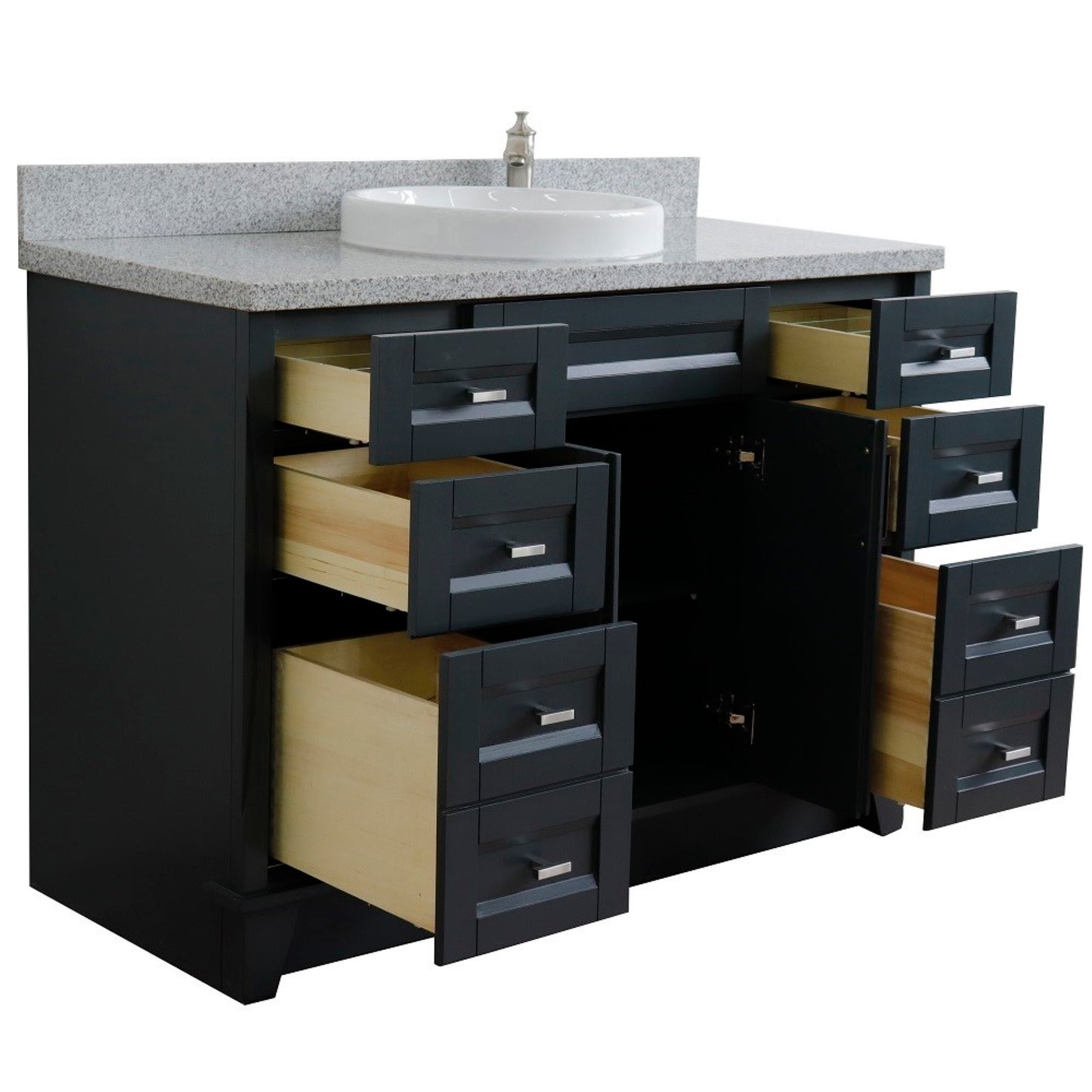49" Single sink vanity in Dark Gray finish with Gray granite and round sink