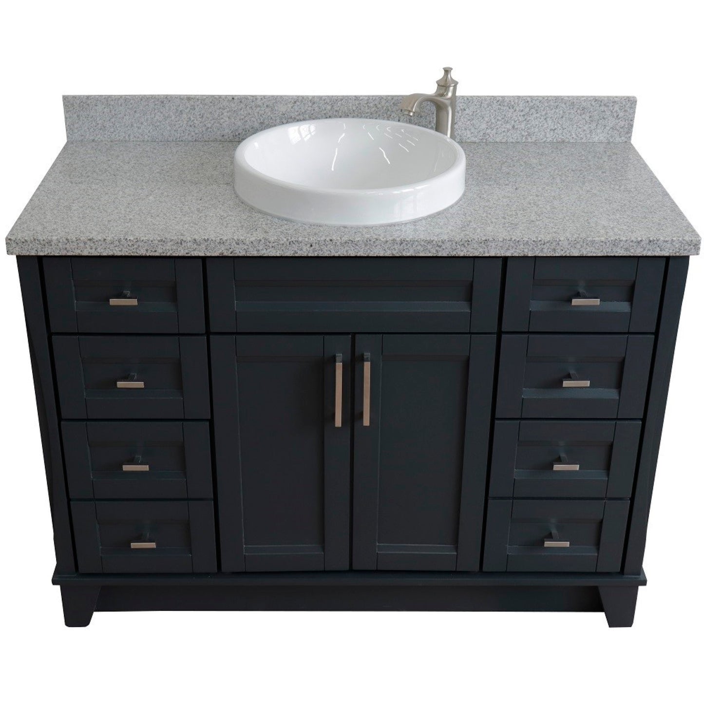 49" Single sink vanity in Dark Gray finish with Gray granite and round sink