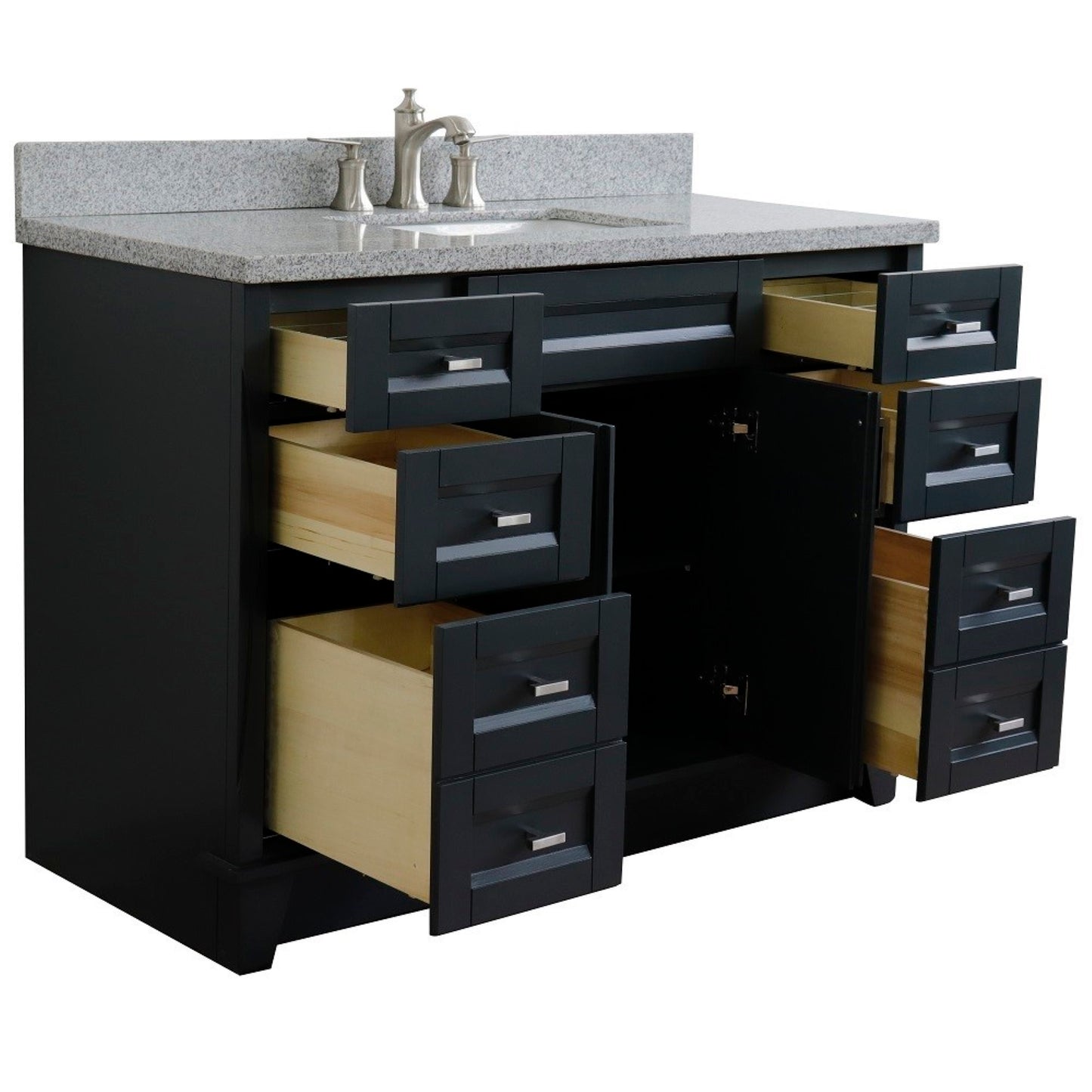 49" Single sink vanity in Dark Gray finish with Gray granite and rectangle sink