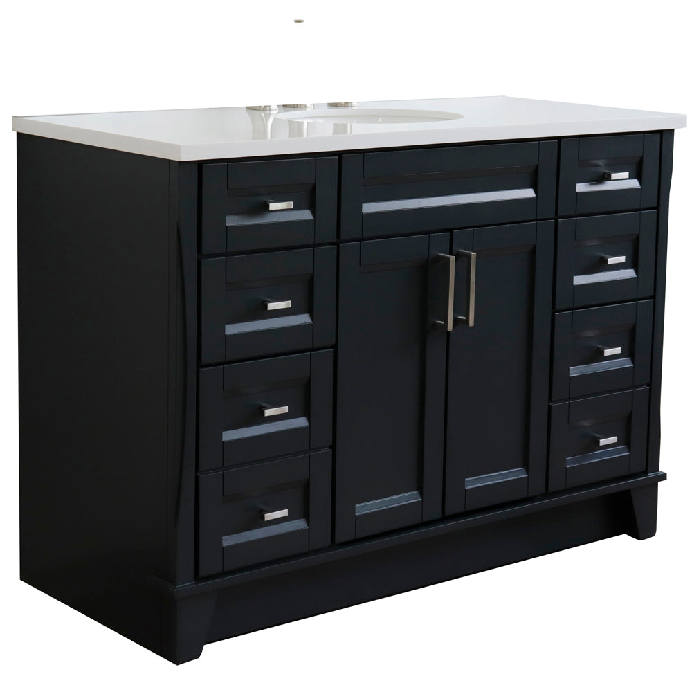 49" Single sink vanity in Dark Gray finish with White engineered stone and oval sink