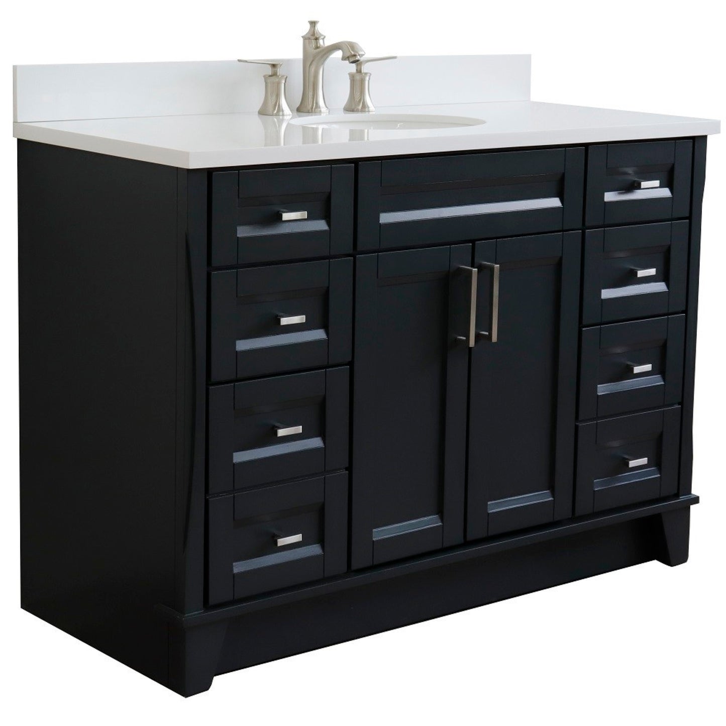 49" Single sink vanity in Dark Gray finish with White engineered stone and oval sink