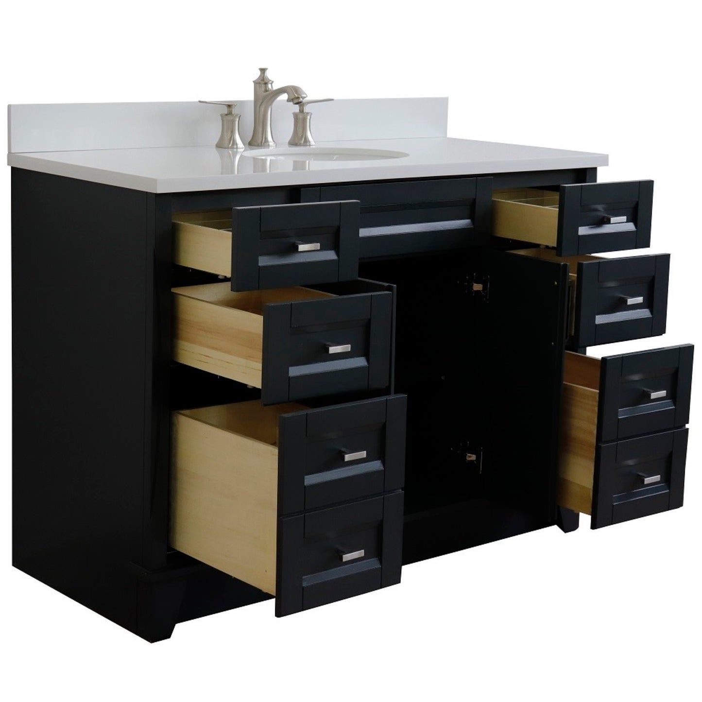 49" Single sink vanity in Dark Gray finish with White engineered stone and oval sink