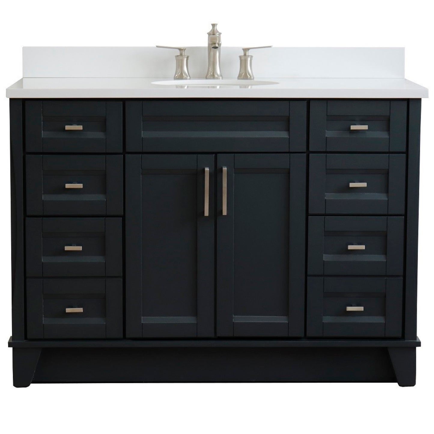 49" Single sink vanity in Dark Gray finish with White engineered stone and oval sink