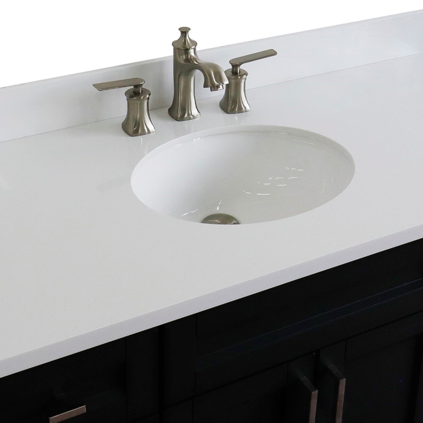 49" Single sink vanity in Dark Gray finish with White engineered stone and oval sink