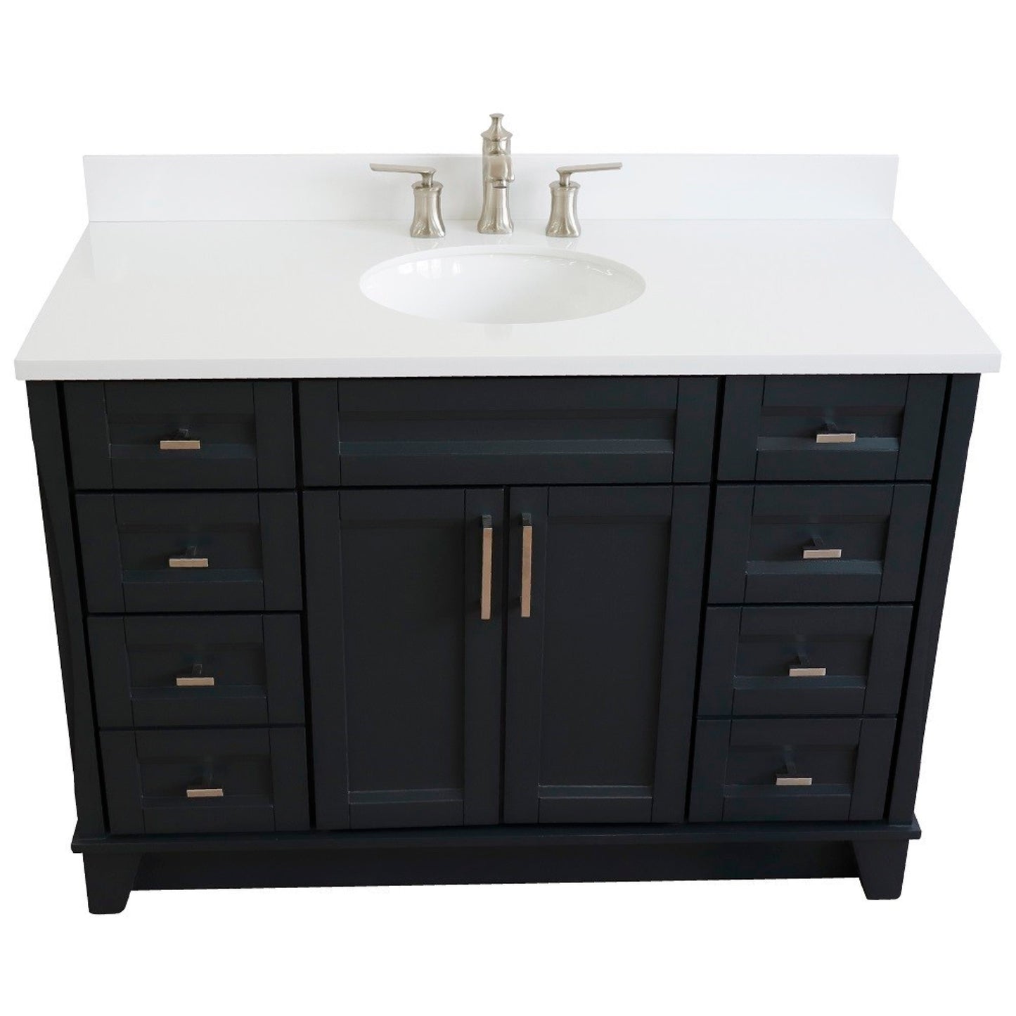 49" Single sink vanity in Dark Gray finish with White engineered stone and oval sink