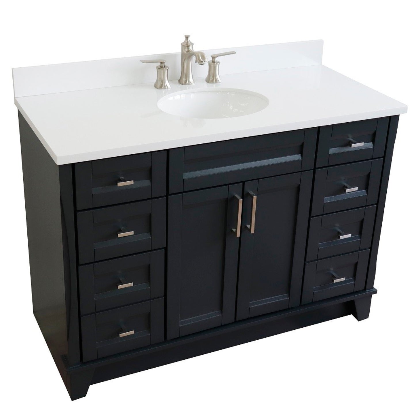 49" Single sink vanity in Dark Gray finish with White engineered stone and oval sink