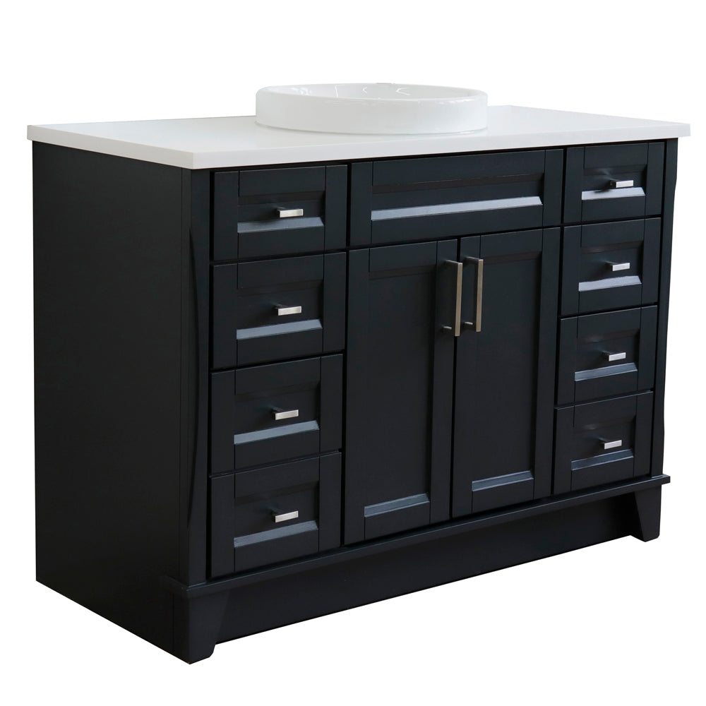 49" Single sink vanity in Dark Gray finish with White engineered stone and round sink