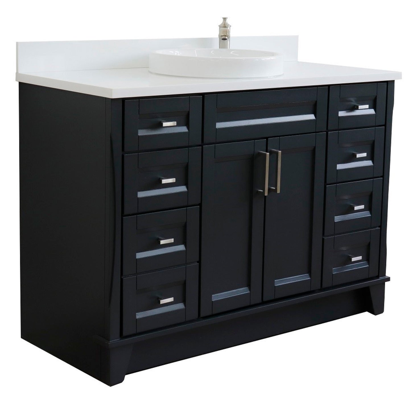 49" Single sink vanity in Dark Gray finish with White engineered stone and round sink