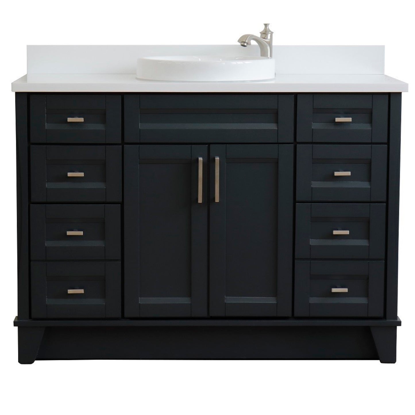 49" Single sink vanity in Dark Gray finish with White engineered stone and round sink