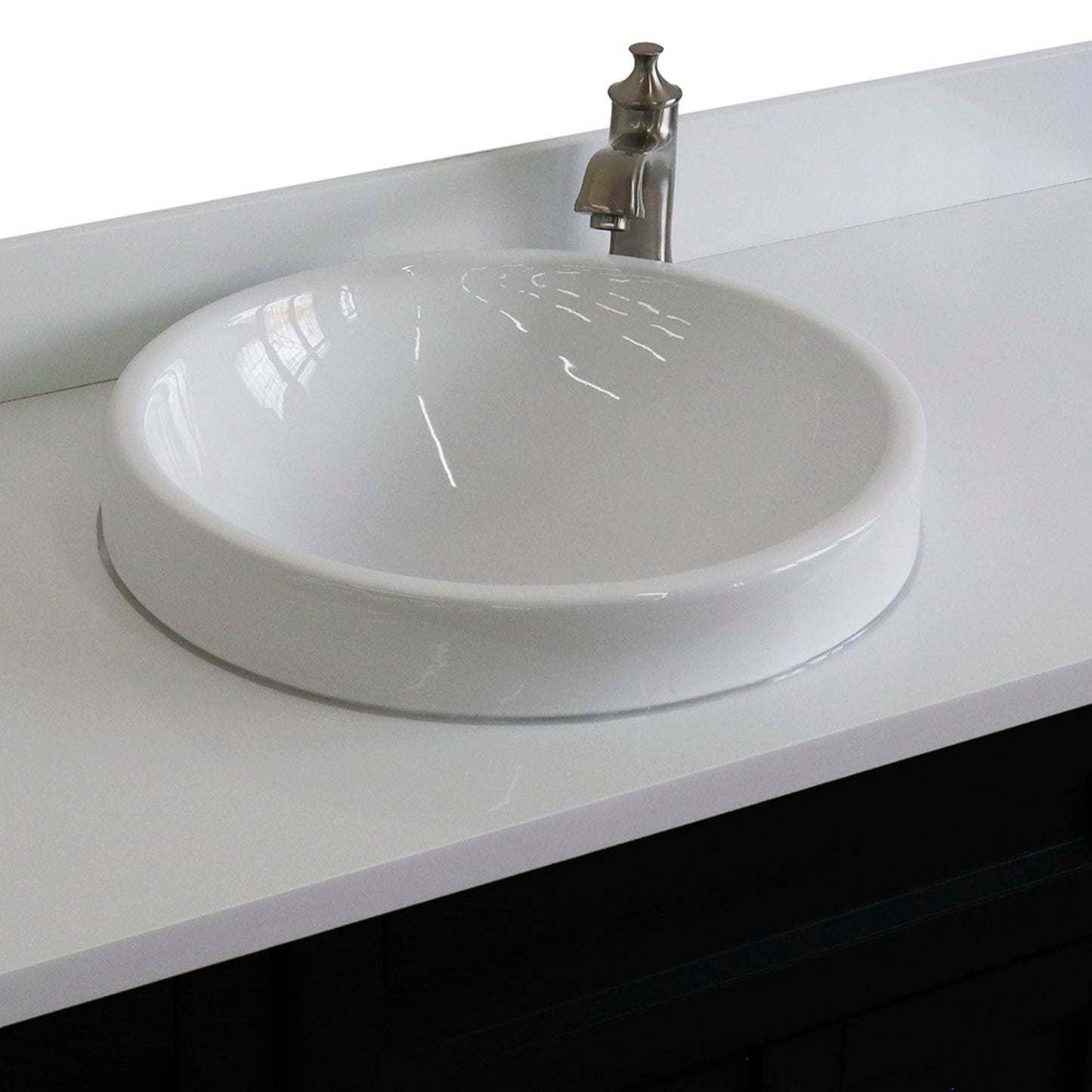 49" Single sink vanity in Dark Gray finish with White engineered stone and round sink
