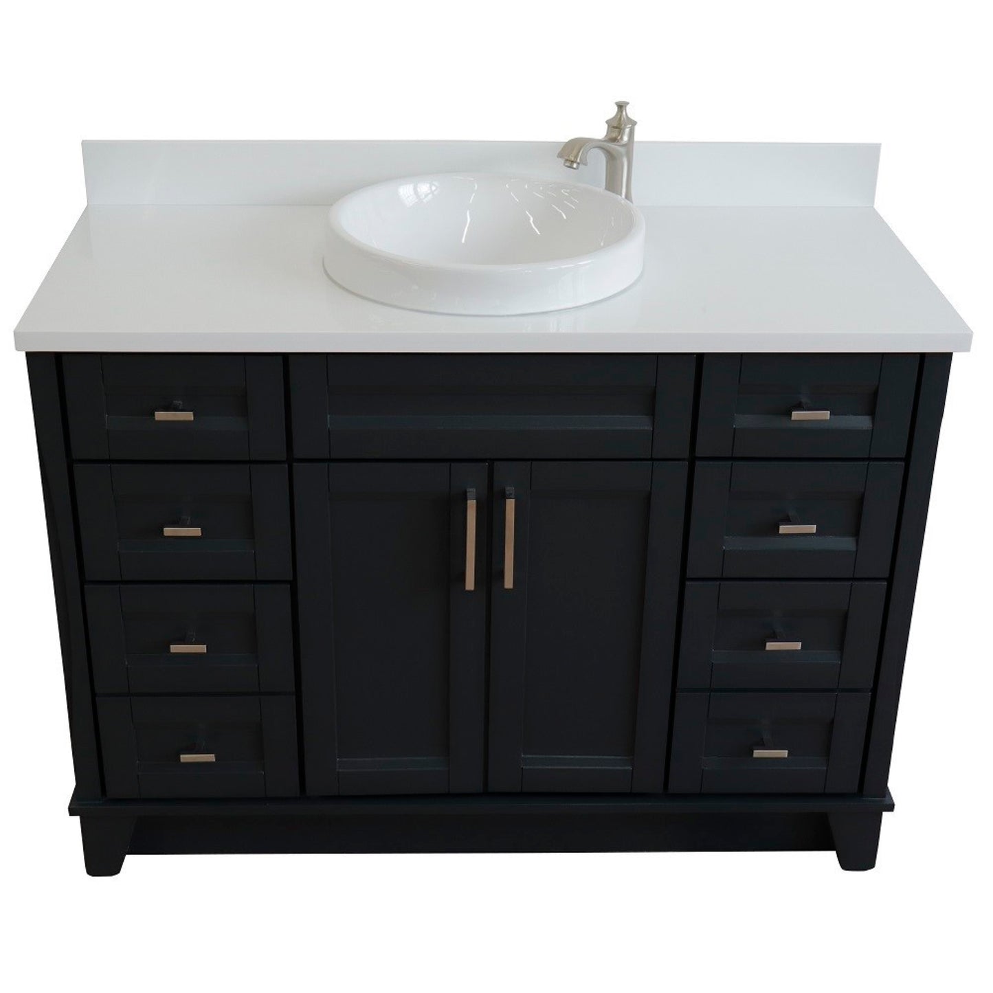 49" Single sink vanity in Dark Gray finish with White engineered stone and round sink