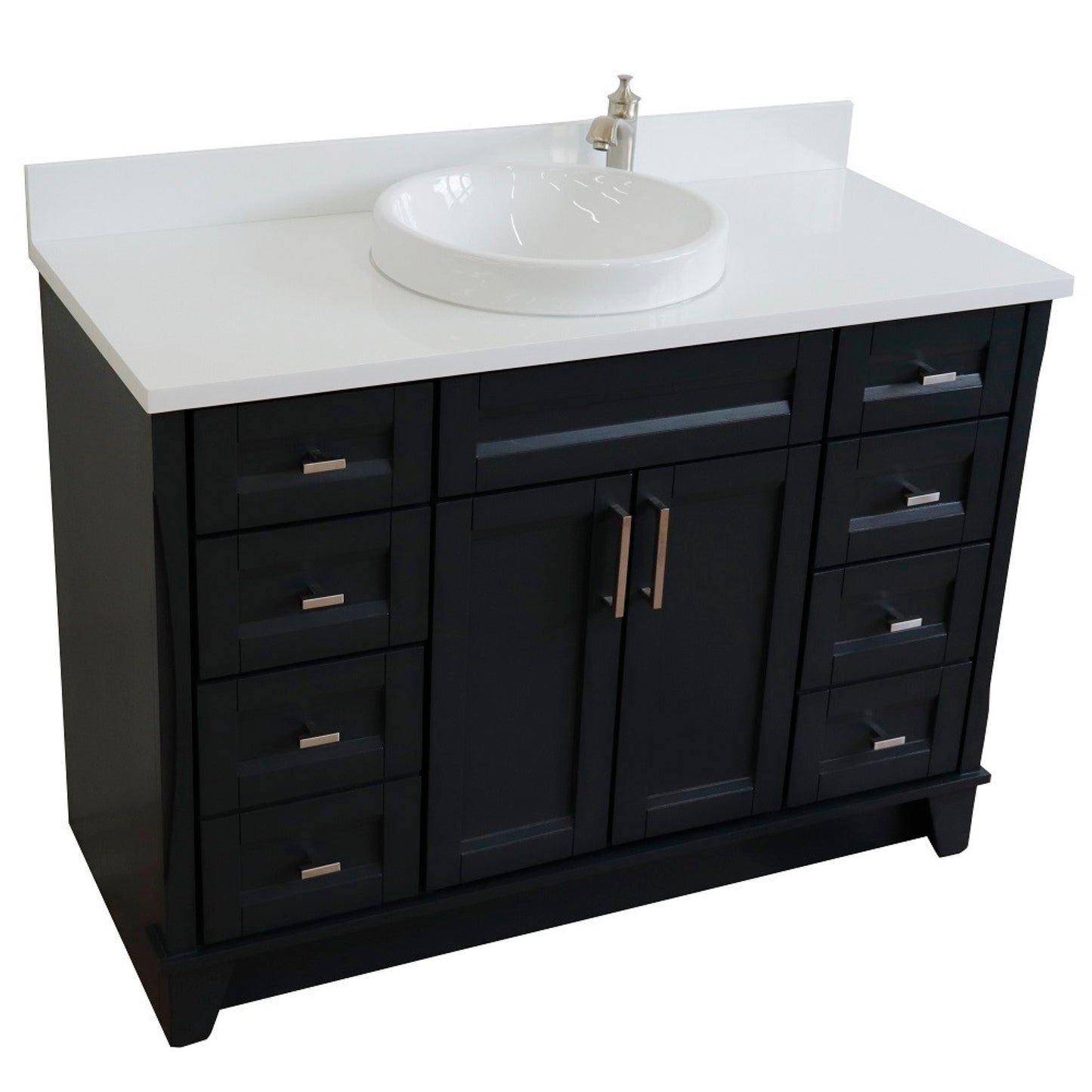 49" Single sink vanity in Dark Gray finish with White engineered stone and round sink