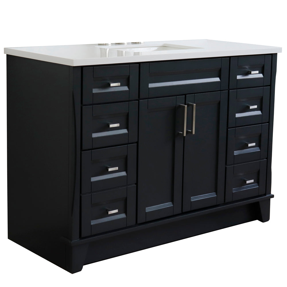 49" Single sink vanity in Dark Gray finish with White engineered stone and rectangle sink