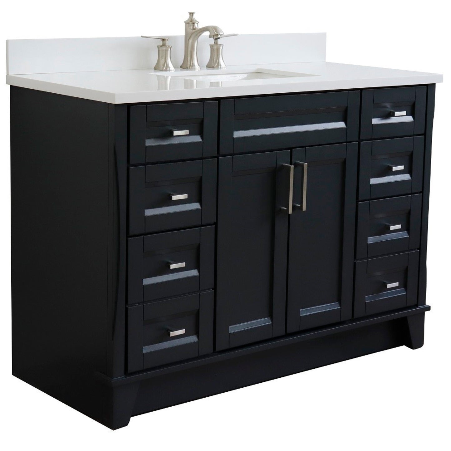 49" Single sink vanity in Dark Gray finish with White engineered stone and rectangle sink
