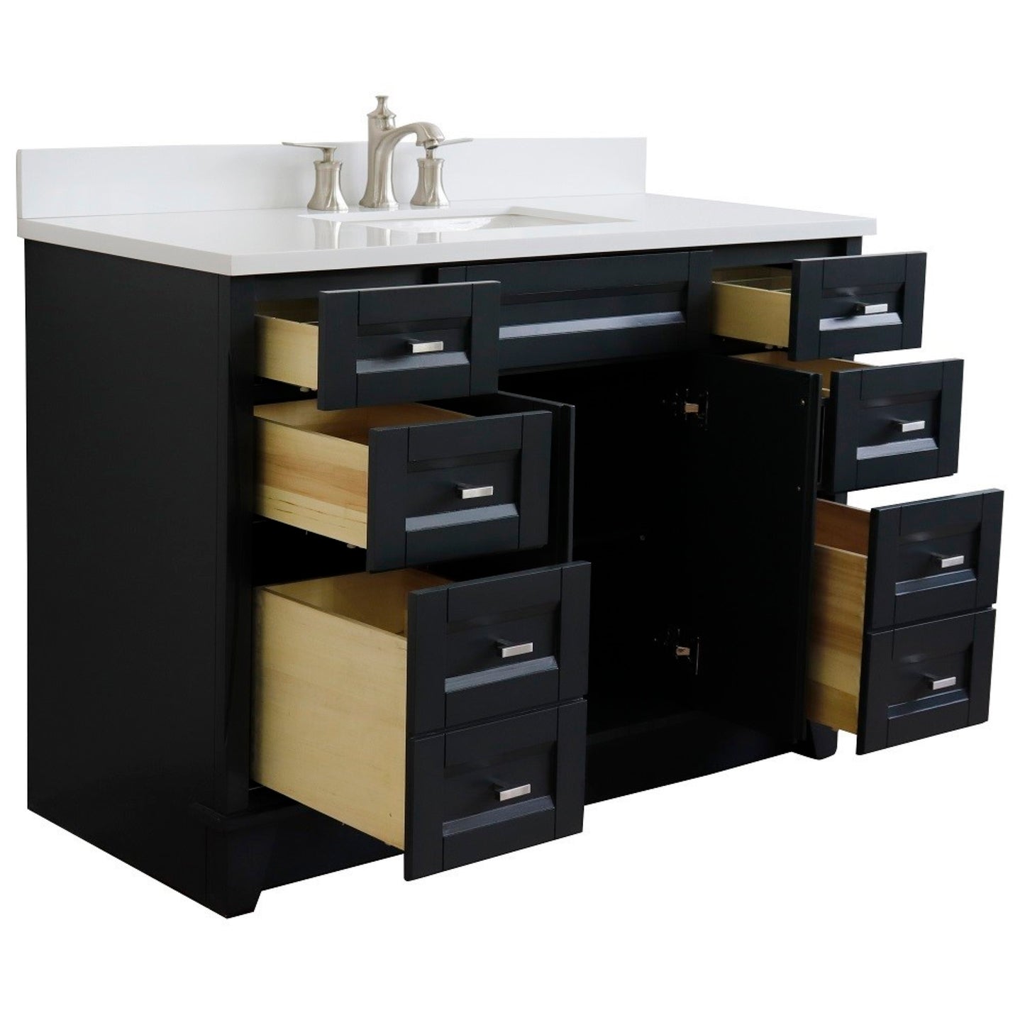 49" Single sink vanity in Dark Gray finish with White engineered stone and rectangle sink