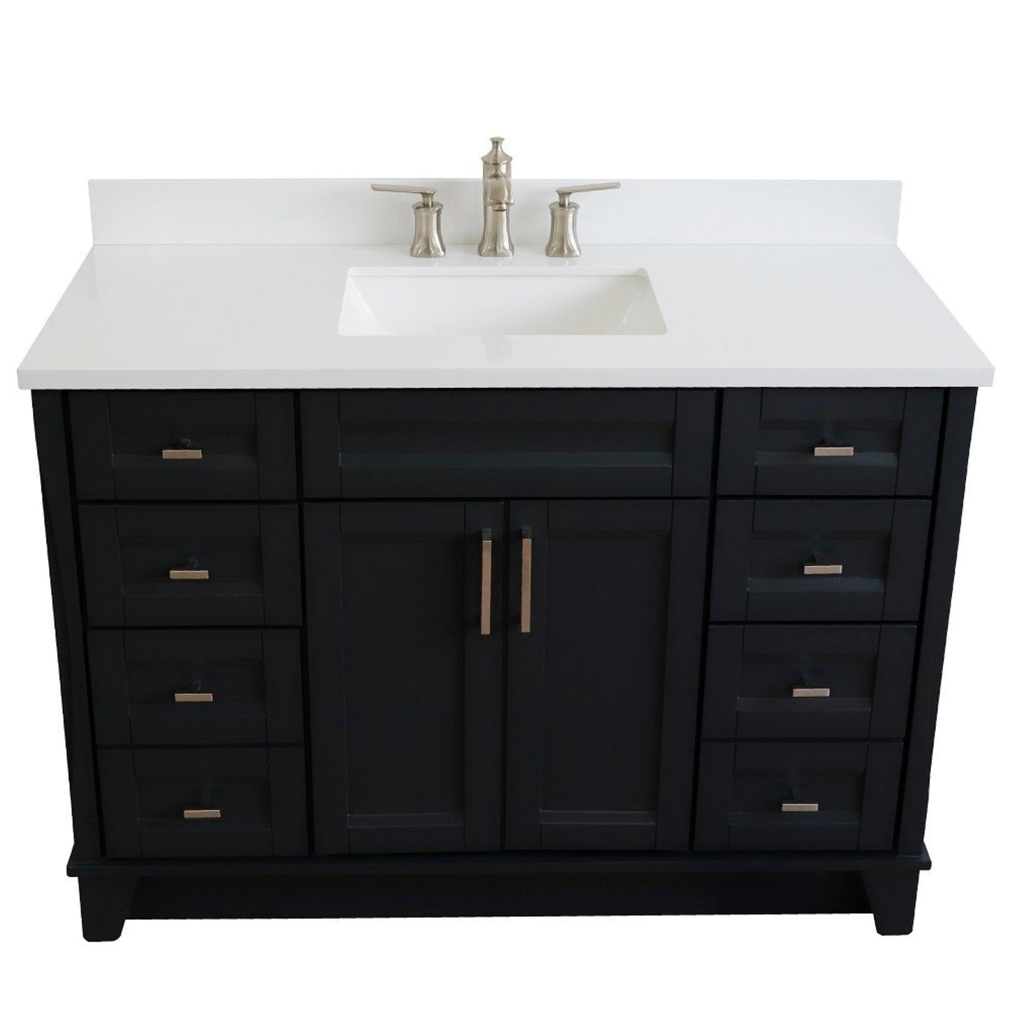 49" Single sink vanity in Dark Gray finish with White engineered stone and rectangle sink