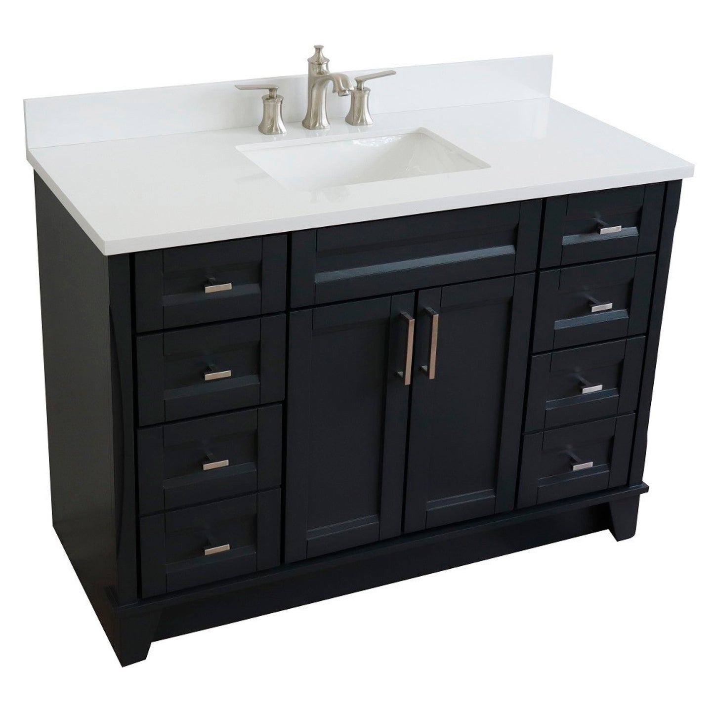 49" Single sink vanity in Dark Gray finish with White engineered stone and rectangle sink