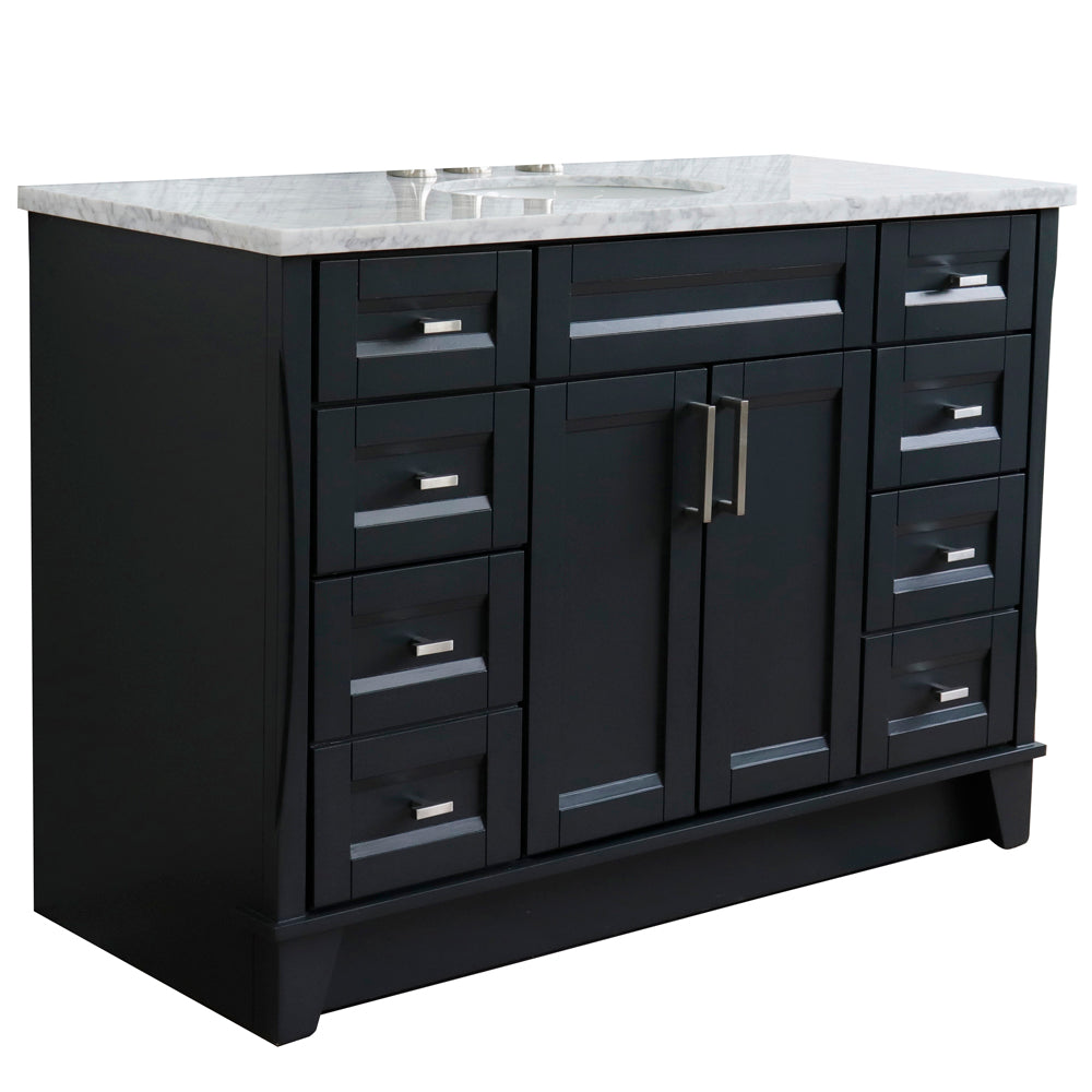 49" Single sink vanity in Dark Gray finish with White Carrara marble and oval sink