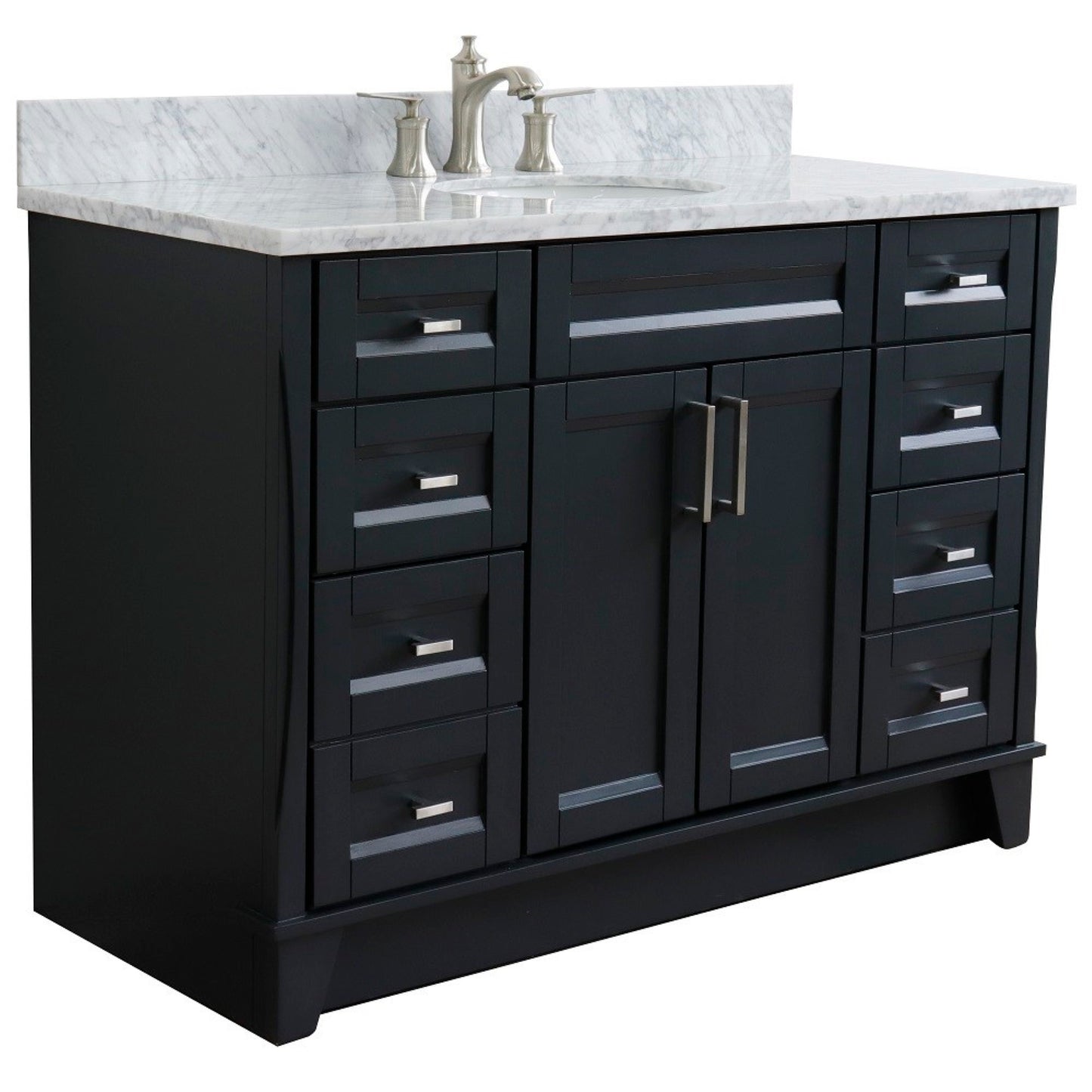 49" Single sink vanity in Dark Gray finish with White Carrara marble and oval sink