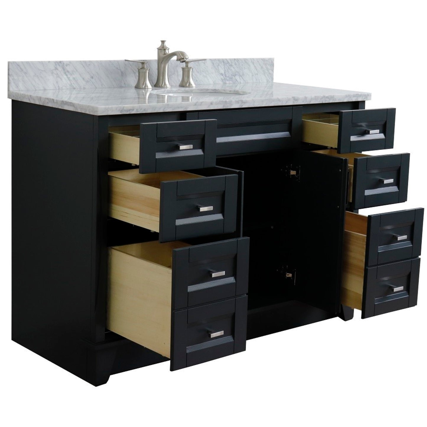 49" Single sink vanity in Dark Gray finish with White Carrara marble and oval sink