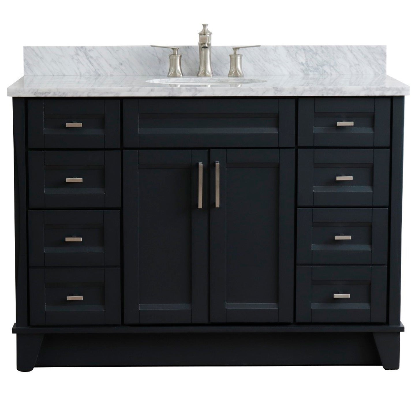 49" Single sink vanity in Dark Gray finish with White Carrara marble and oval sink