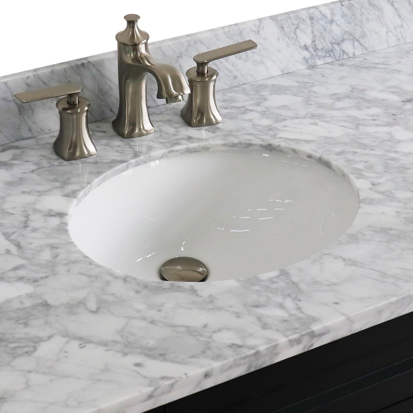 49" Single sink vanity in Dark Gray finish with White Carrara marble and oval sink