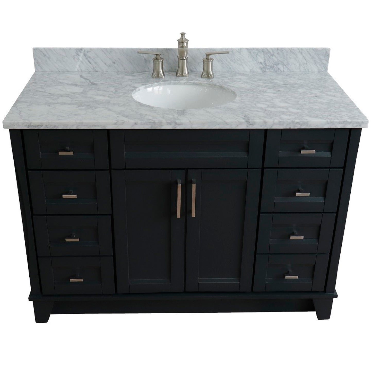 49" Single sink vanity in Dark Gray finish with White Carrara marble and oval sink