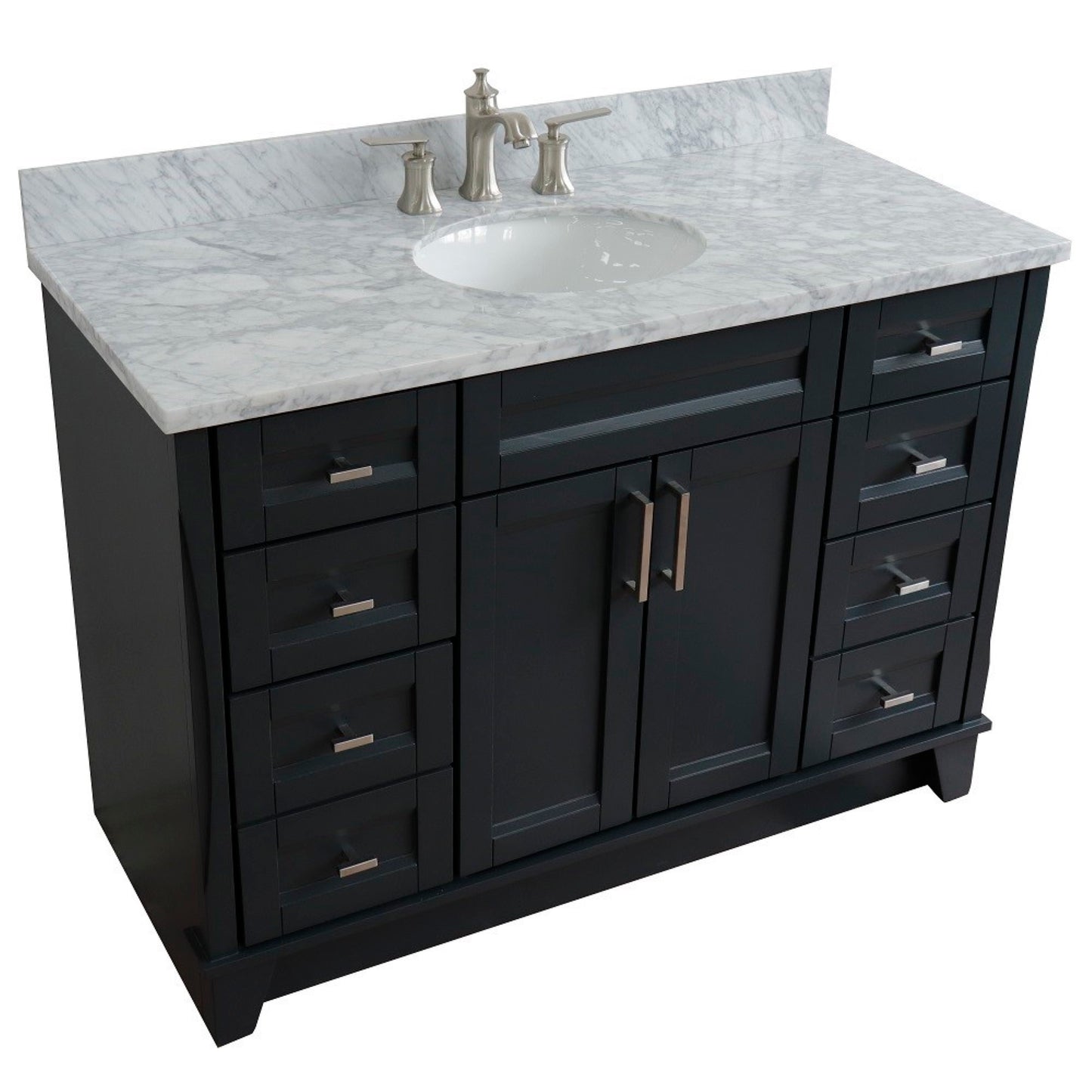 49" Single sink vanity in Dark Gray finish with White Carrara marble and oval sink