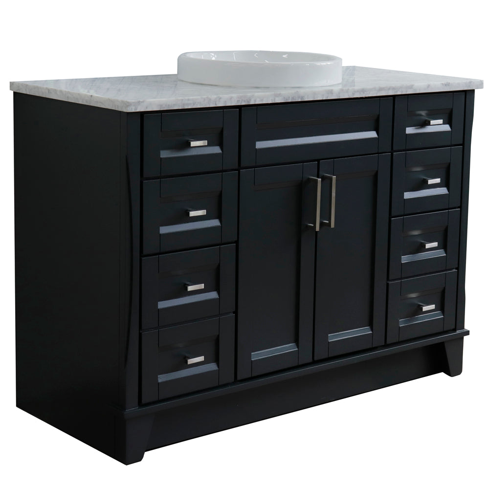 49" Single sink vanity in Dark Gray finish with White Carrara marble and round sink