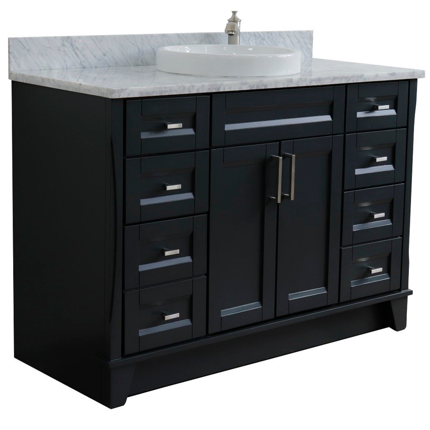 49" Single sink vanity in Dark Gray finish with White Carrara marble and round sink