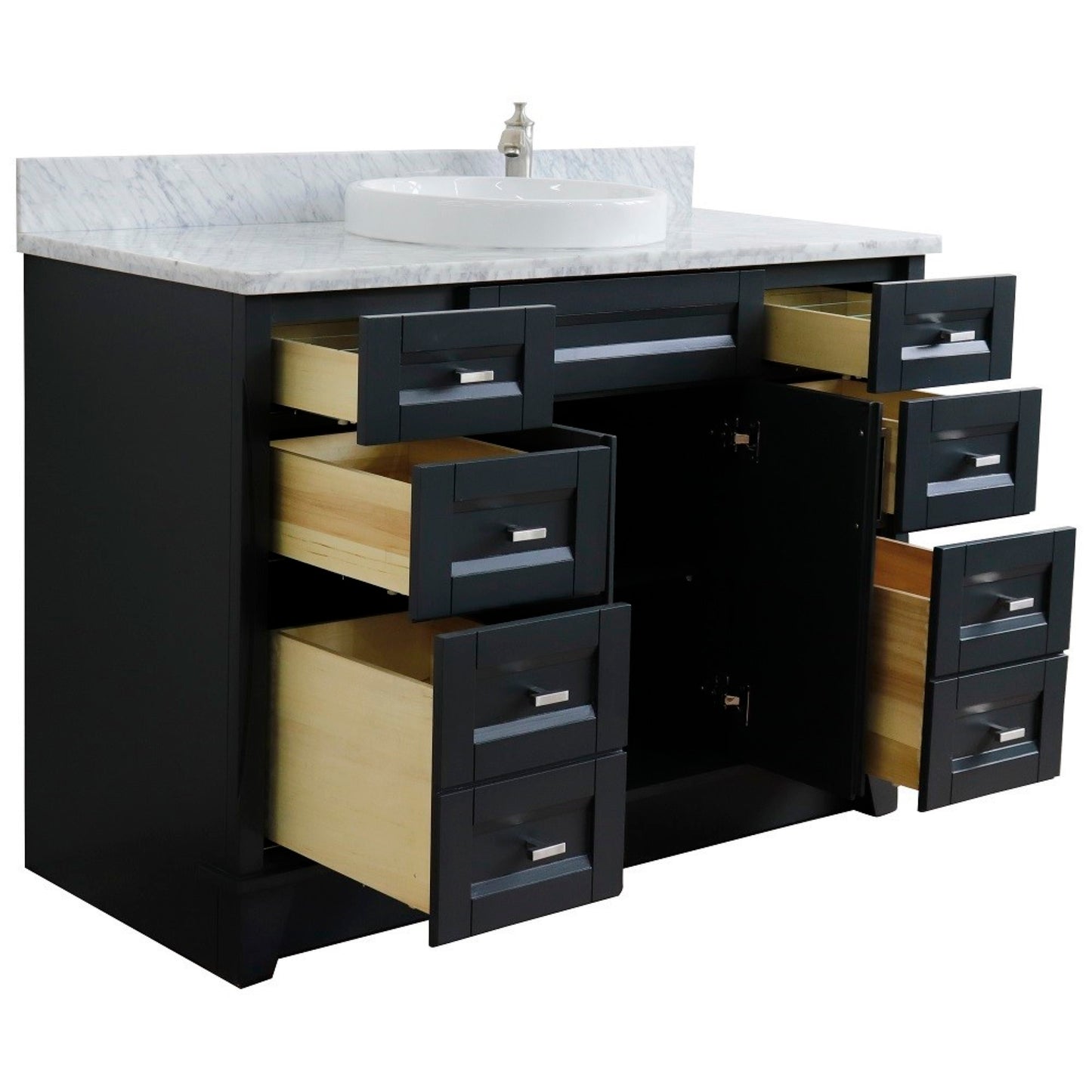 49" Single sink vanity in Dark Gray finish with White Carrara marble and round sink