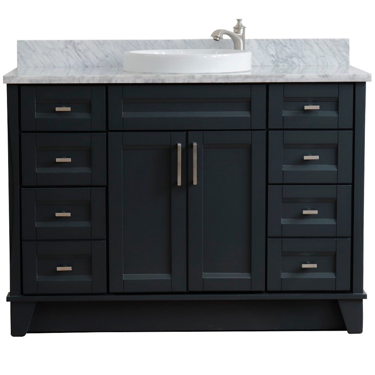 49" Single sink vanity in Dark Gray finish with White Carrara marble and round sink