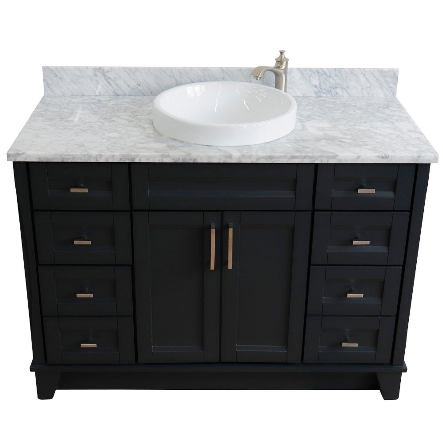 49" Single sink vanity in Dark Gray finish with White Carrara marble and round sink