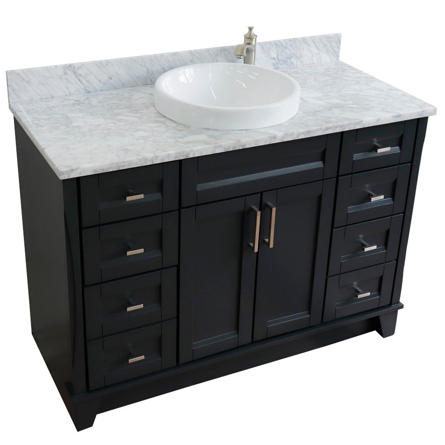 49" Single sink vanity in Dark Gray finish with White Carrara marble and round sink