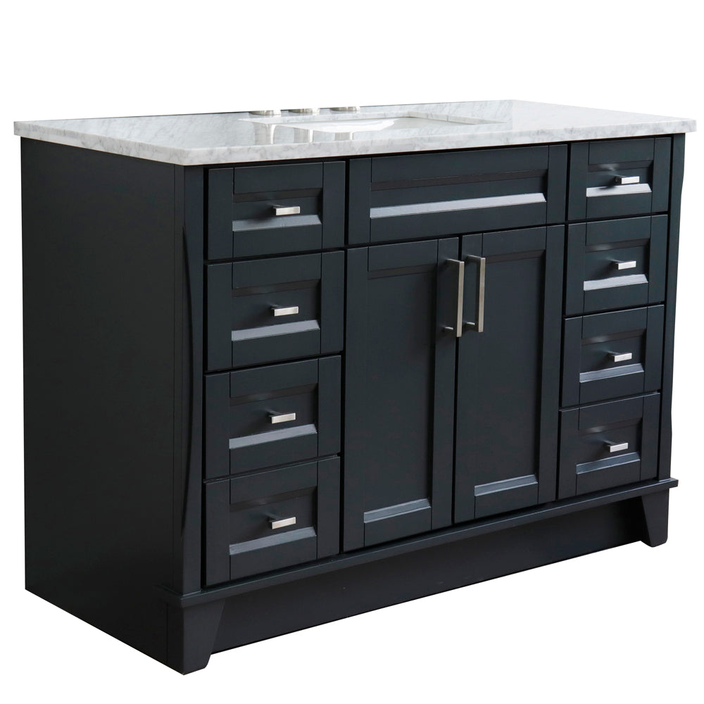 49" Single sink vanity in Dark Gray finish with White Carrara marble and rectangle sink