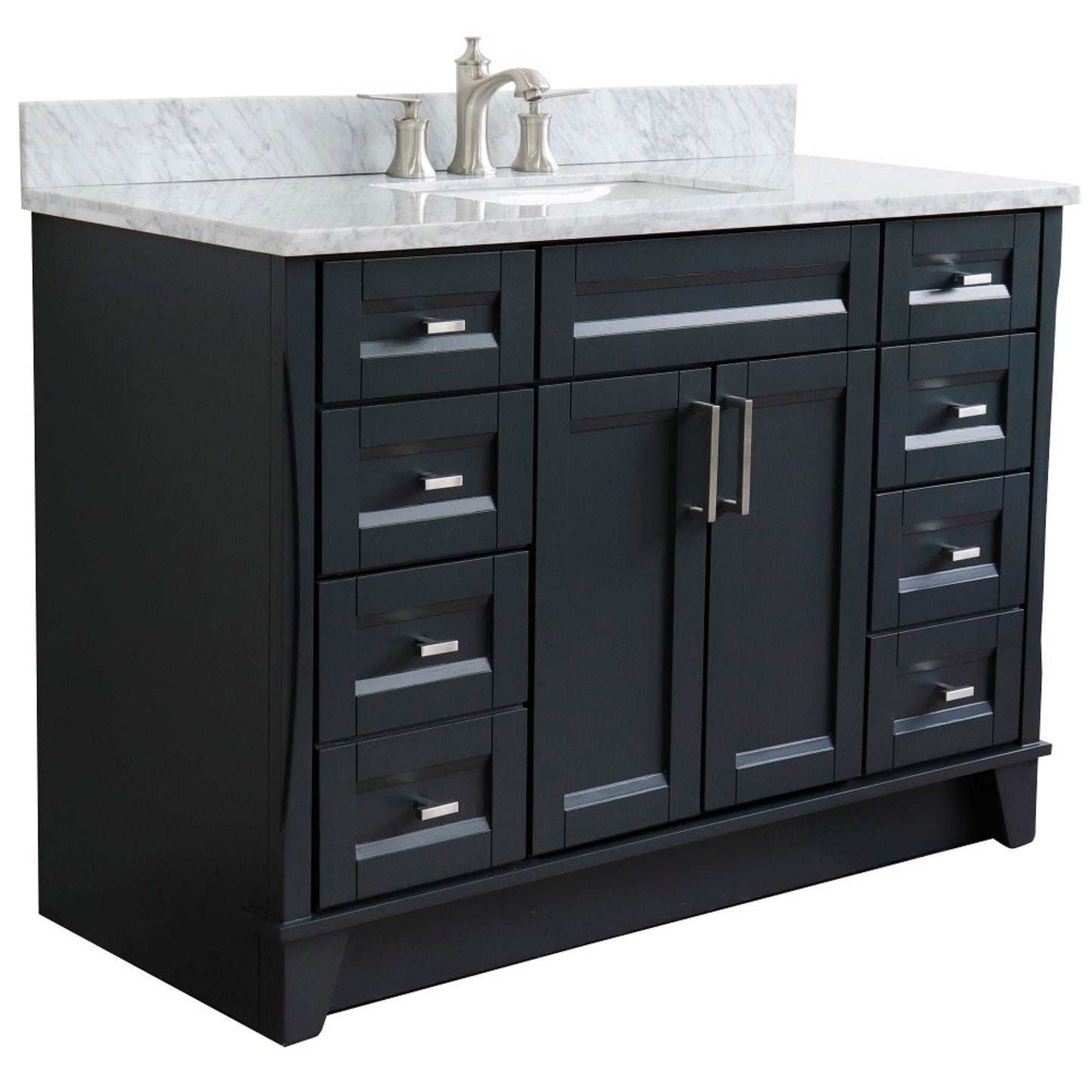 49" Single sink vanity in Dark Gray finish with White Carrara marble and rectangle sink