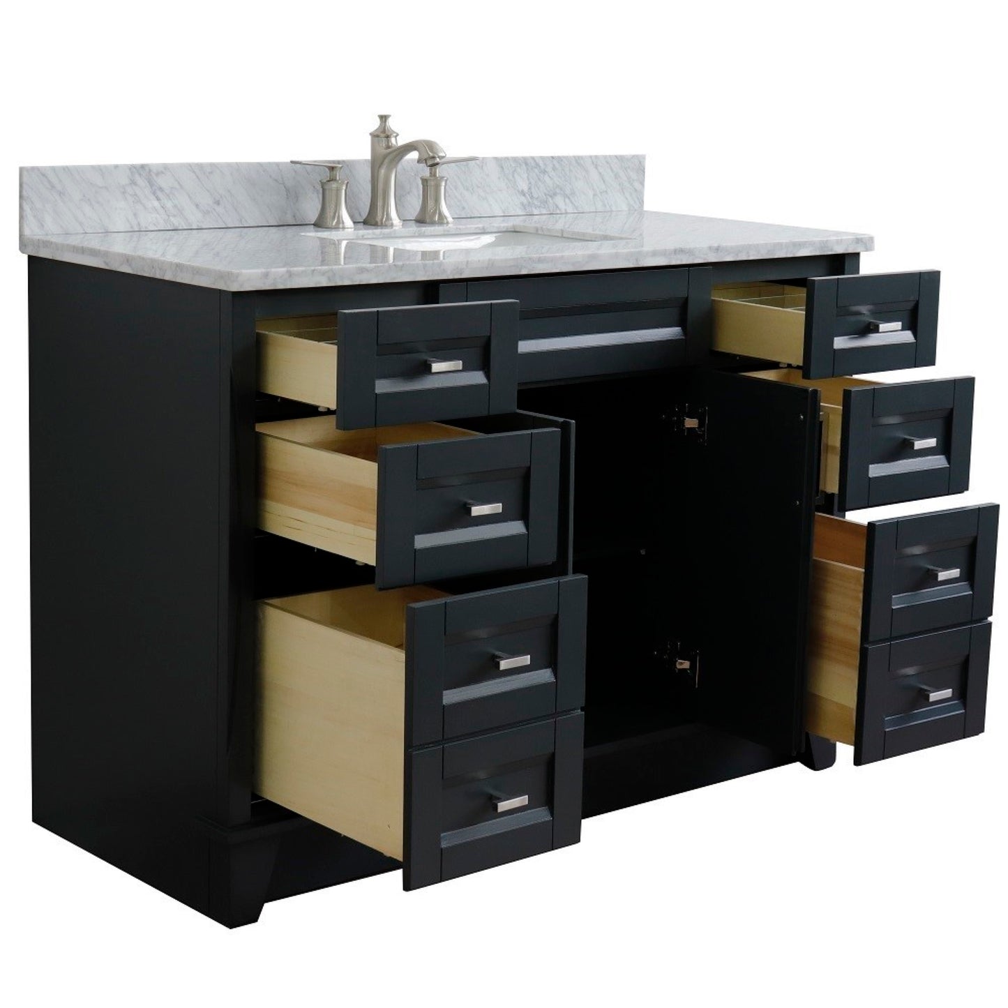 49" Single sink vanity in Dark Gray finish with White Carrara marble and rectangle sink
