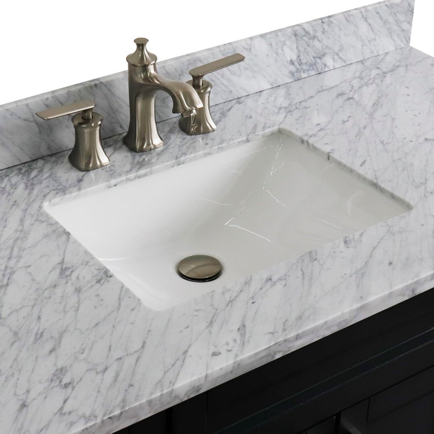 49" Single sink vanity in Dark Gray finish with White Carrara marble and rectangle sink