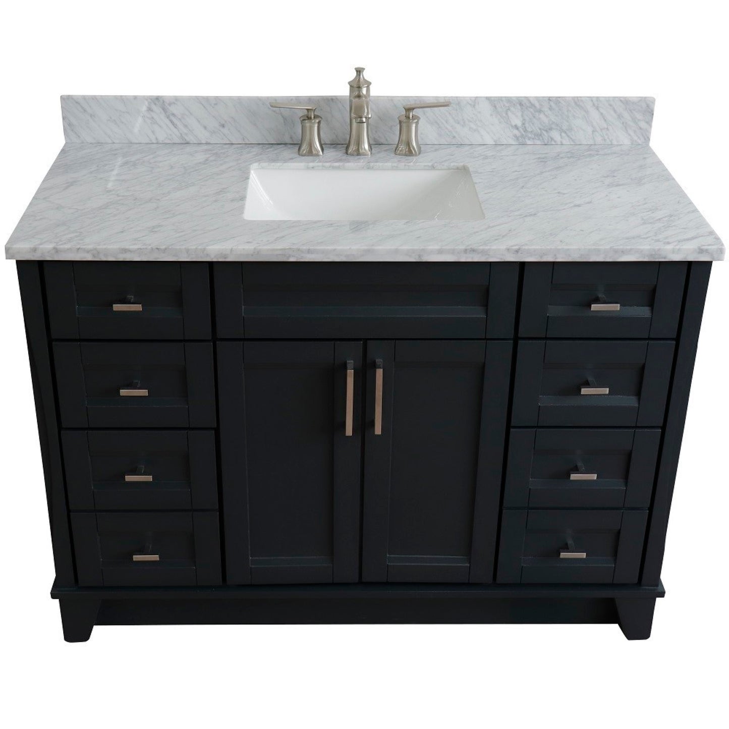 49" Single sink vanity in Dark Gray finish with White Carrara marble and rectangle sink