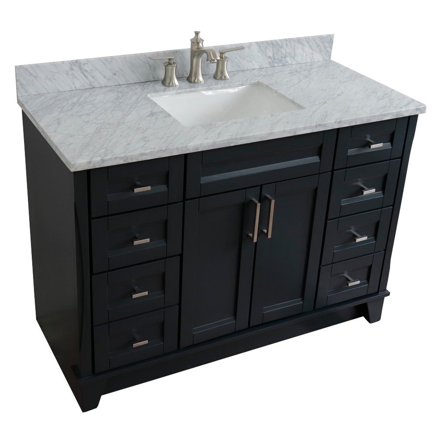 49" Single sink vanity in Dark Gray finish with White Carrara marble and rectangle sink