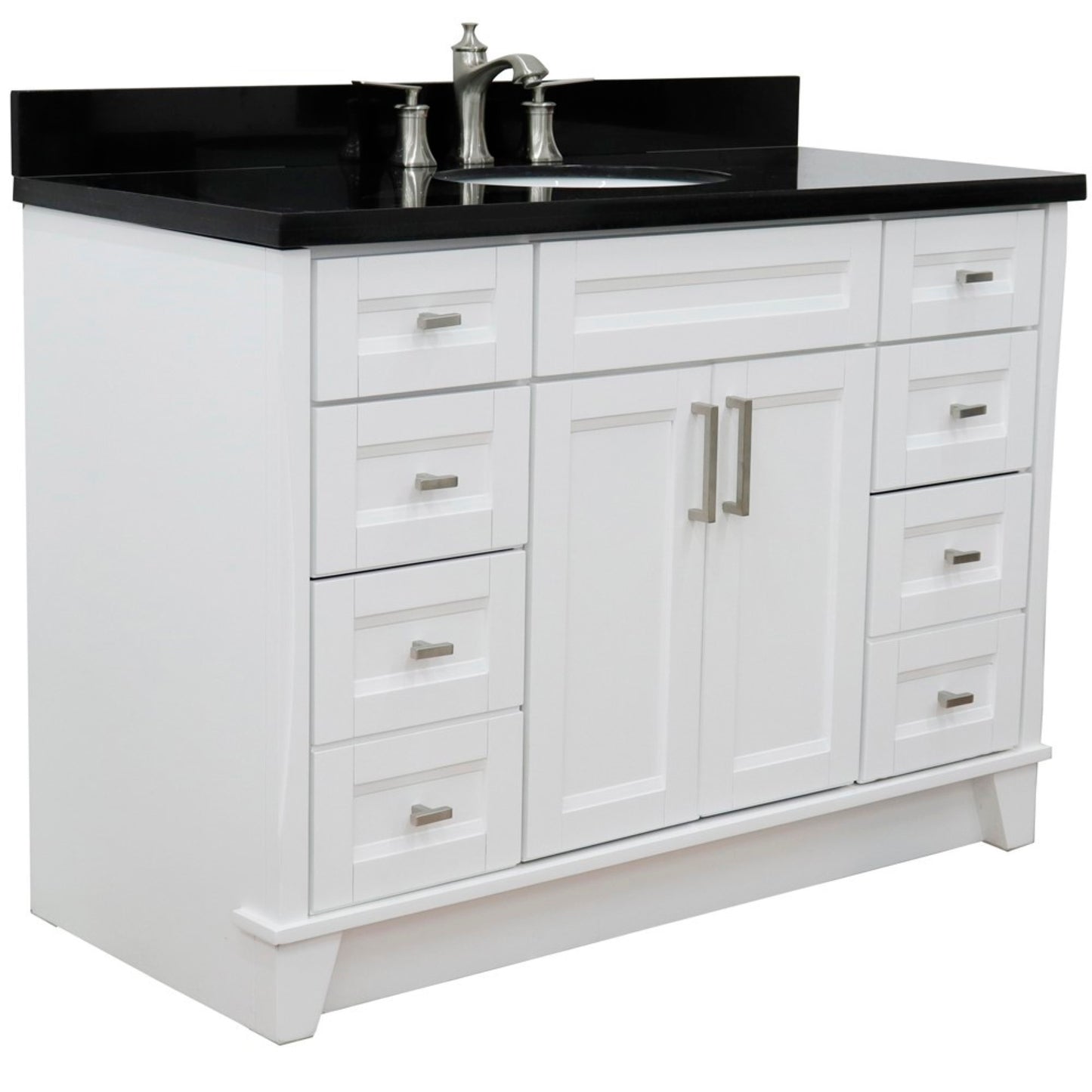 49" Single sink vanity in White finish with Black galaxy granite and oval sink