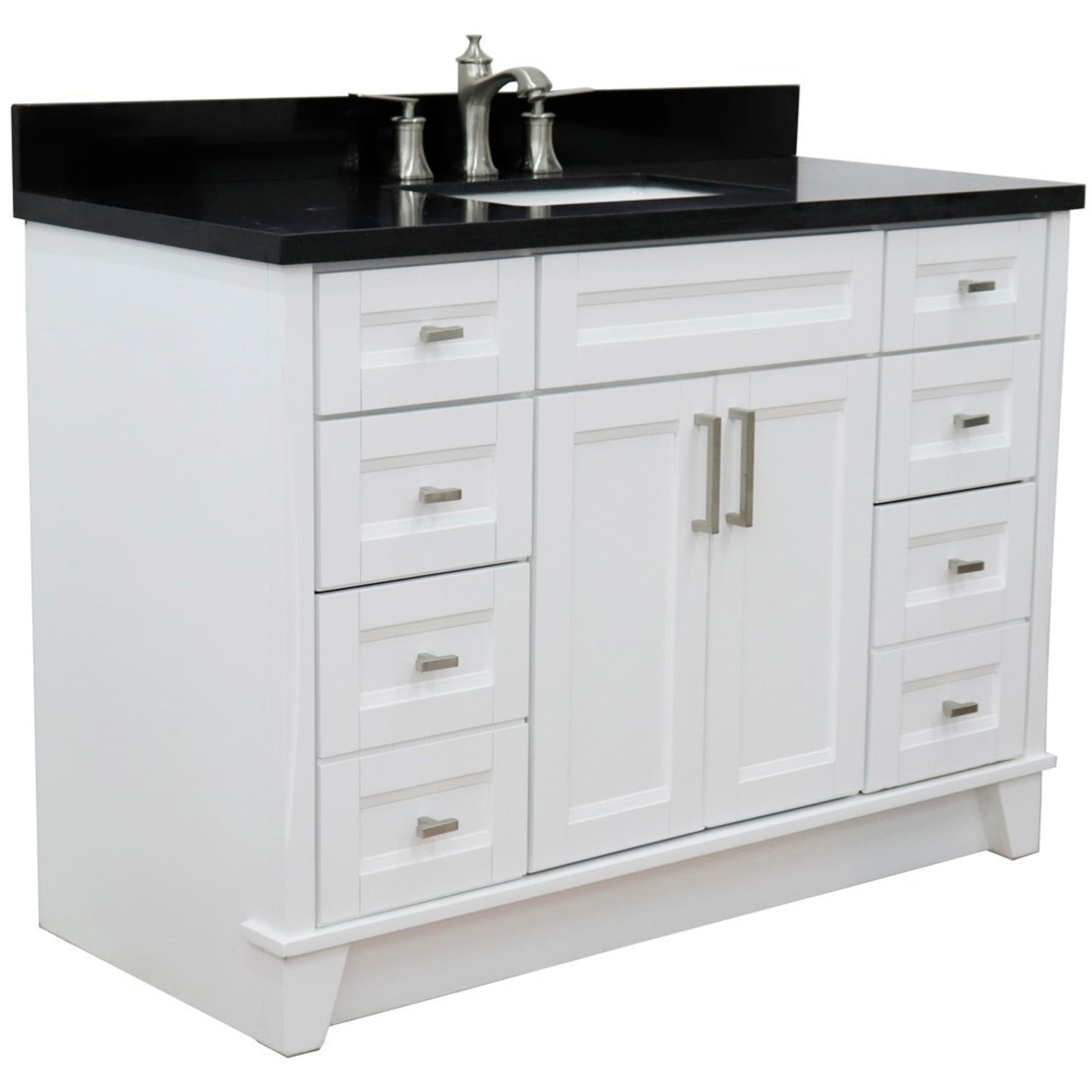 49" Single sink vanity in White finish with Black galaxy granite and rectangle sink
