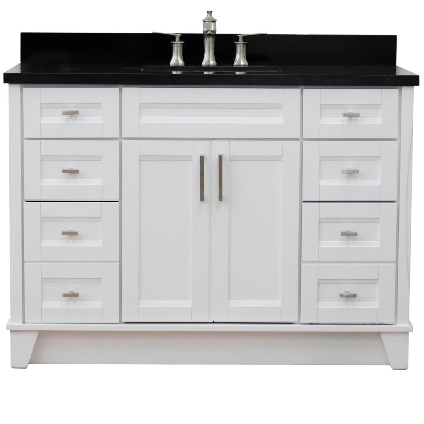 49" Single sink vanity in White finish with Black galaxy granite and rectangle sink