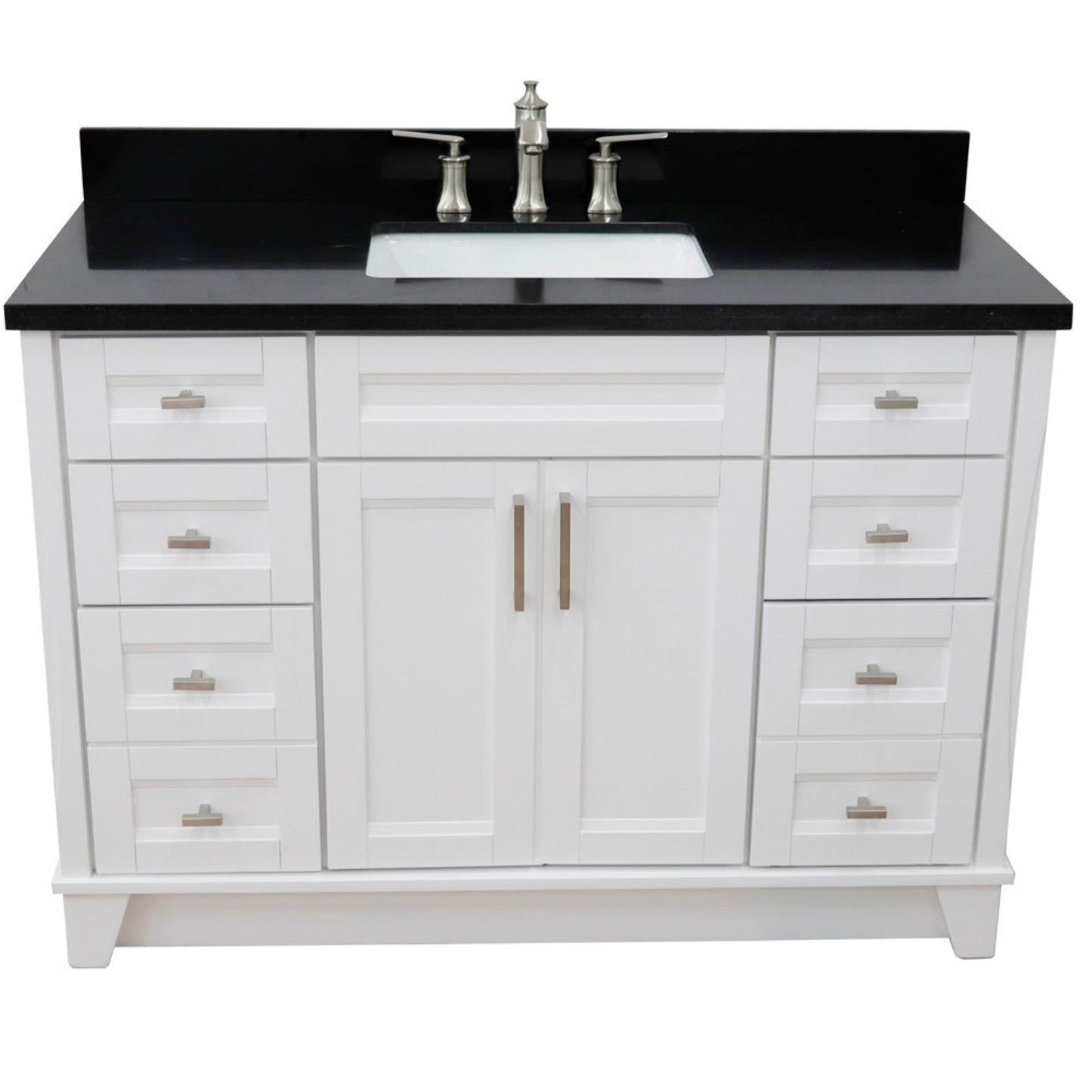 49" Single sink vanity in White finish with Black galaxy granite and rectangle sink